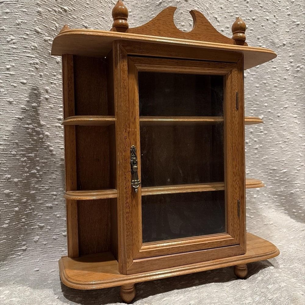 Wooden Curio Display Cabinet Vintage 16.5" Wood& Glass Cabinet Collectibles Read